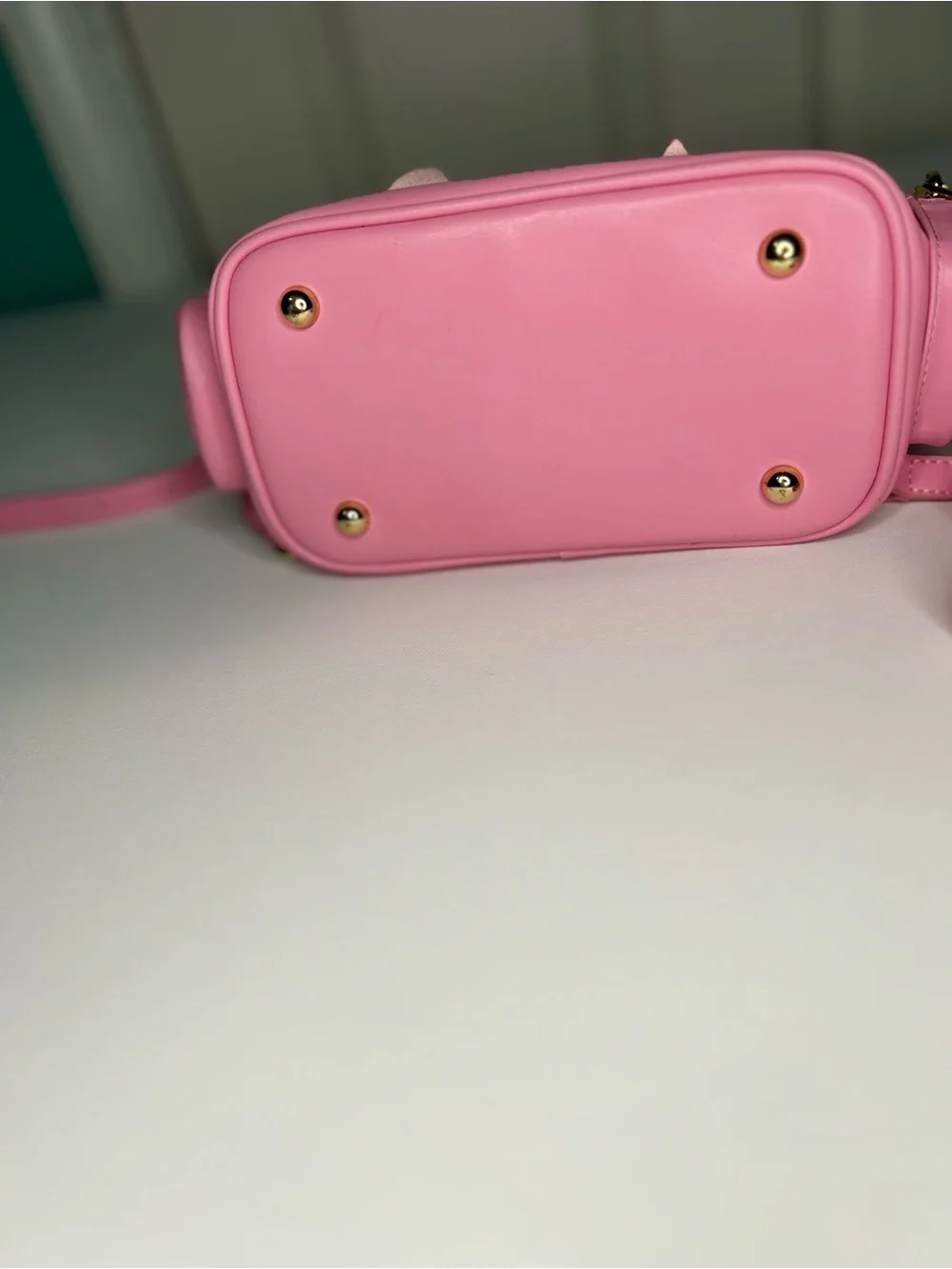 Monnalisa Pink Girls Mini Backpack with Front Bow and Gold Hardware